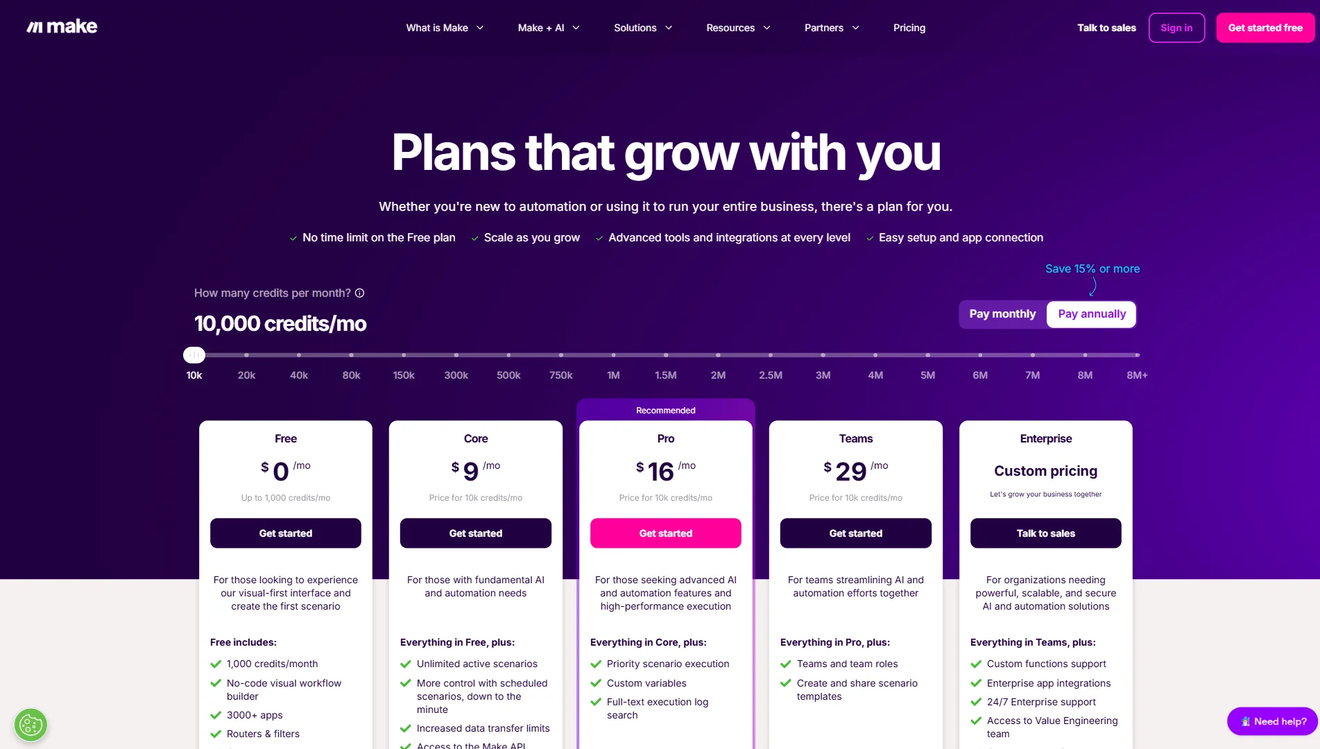 Make.com Pricing Plans Comparison