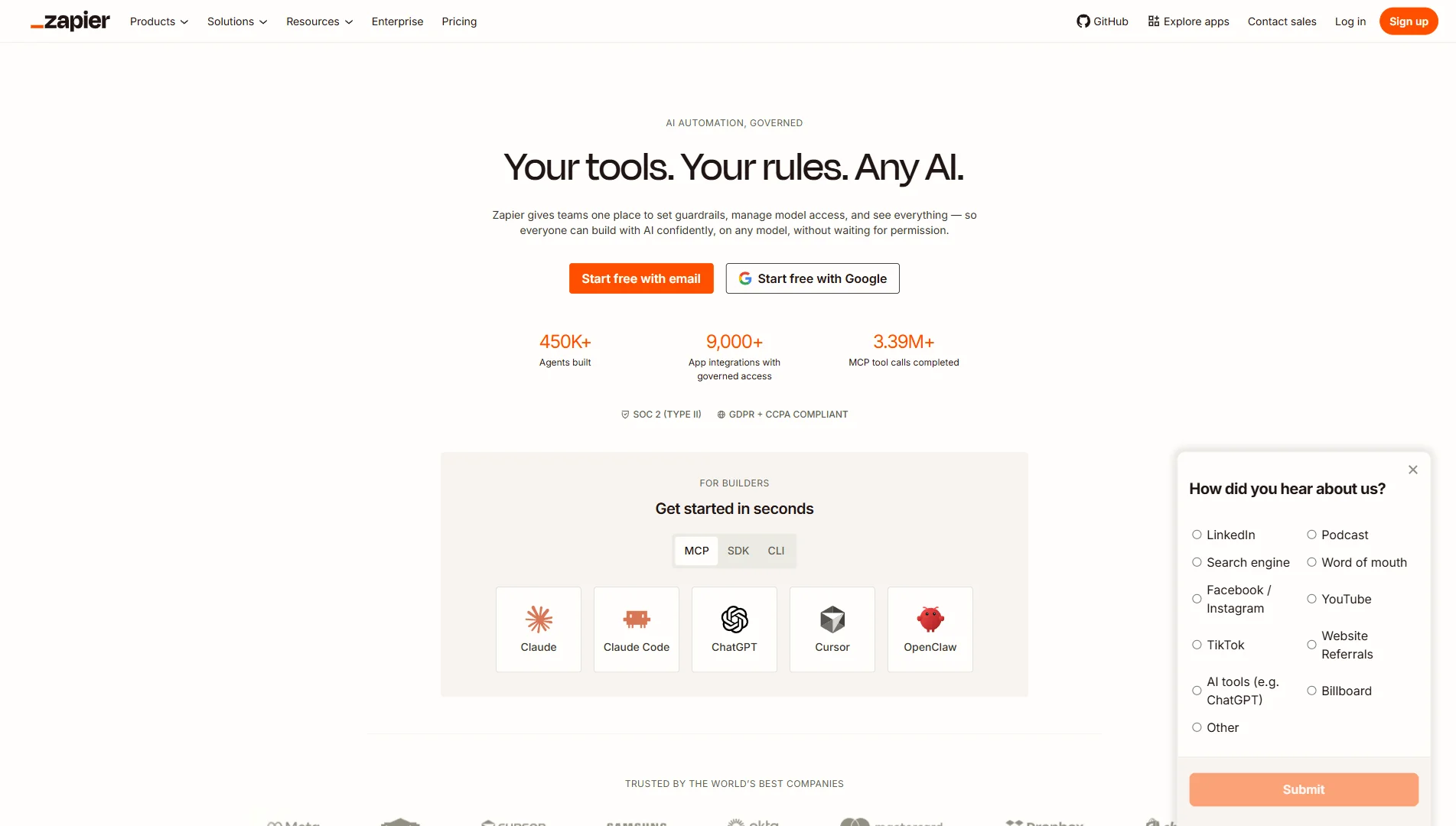 Zapier workflow editor showing a linear vertical step list from trigger through action steps